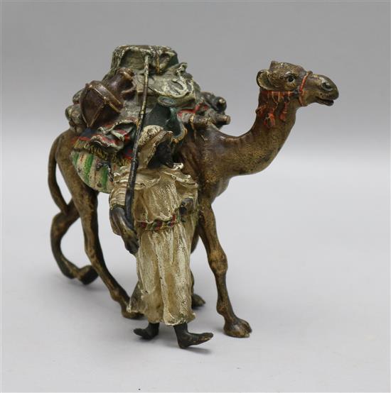 An Austrian cold painted bronze of an Arab & Camel stamped Geschutzt 3065 10.5cm